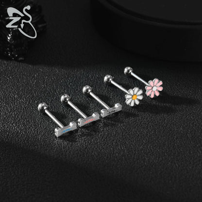 ZS 1 Piece 14G Stainless Steel Tongue Piercing Ring Colorful Butterfly Bone Tongues Stud Punk Skull Snake Body Piercings Jewelry