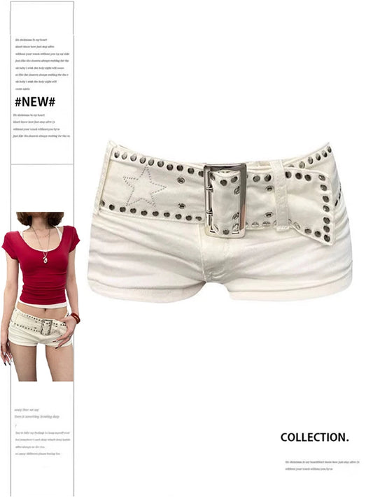 Women's White Denim Shorts Y2k Jeans Short Pants Harajuku Aesthetic Vintage Low Waist Cowboy Shorts 2000s Trashy Clothes Summer White