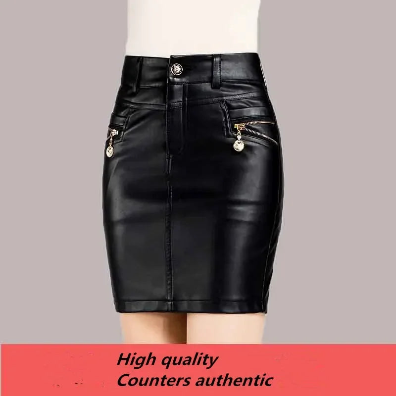 Simplee Sexy high waist PU leather skirt Autumn winter 2017 elegant zipper pocket short women skirt black mini skirt