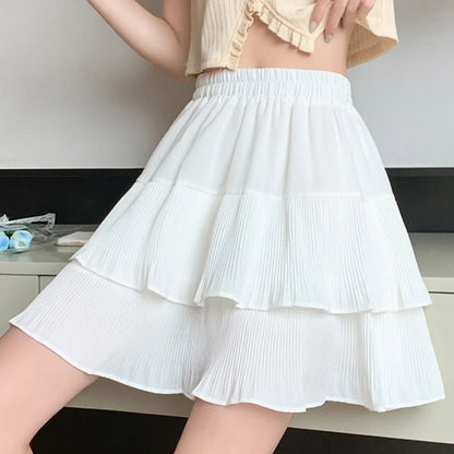 Casual Summer Ball Gown Pleated Skirts Women 2024 Korean Fashion Clothing Faldas Largas High Waist Black White A Line Mini Skirt