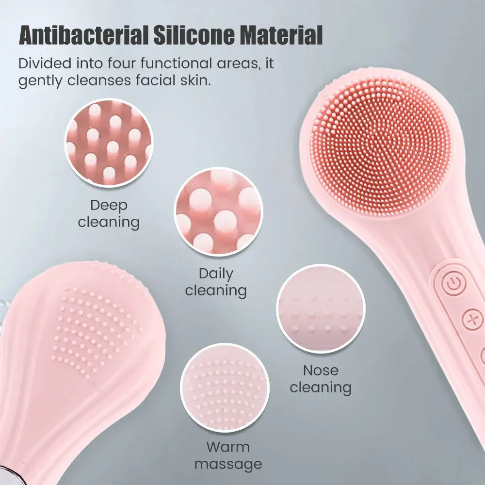 Sonic Silicone Facial Brush Cleaner Vibration Roller Massage Pore Deep Cleansing Scrubber Waterproof Face Exfoliating Cleanser