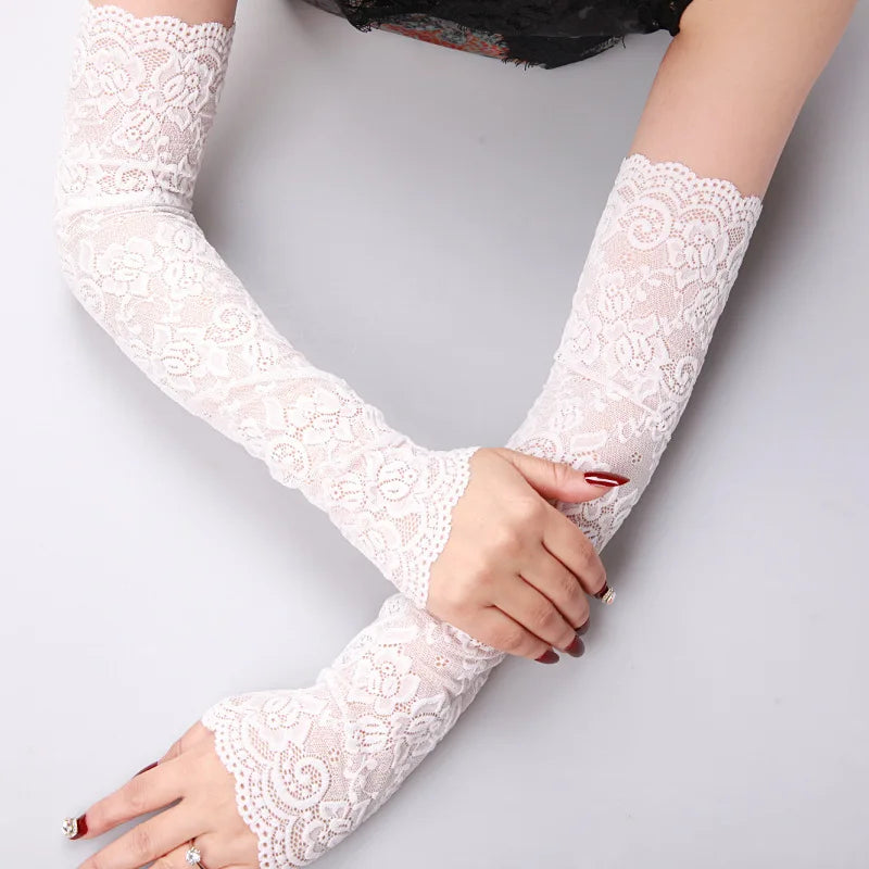Summer Ice Silk Sleeves, Sunscreen Women's Gloves, UV Protection, Driving Dance, Long Arm Protection Sleeves white
