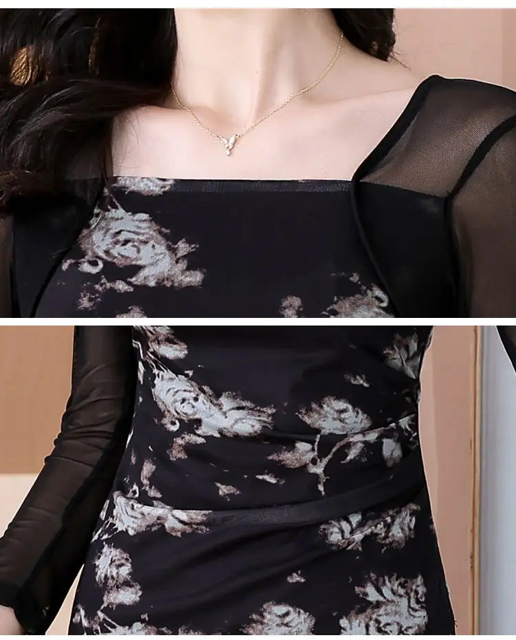 Women's 2025 New Slim Hip Square Neckline Temperament Dress