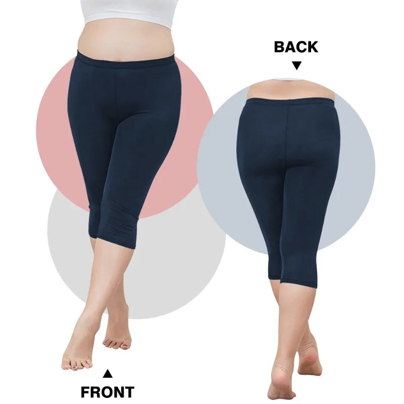 Women Plus Size Fit Short Fitness Seven Points Pants High Waist Fashion Solid 200lbs Sports Shorts Gym Outdoor Casual Yoga Pants Blue