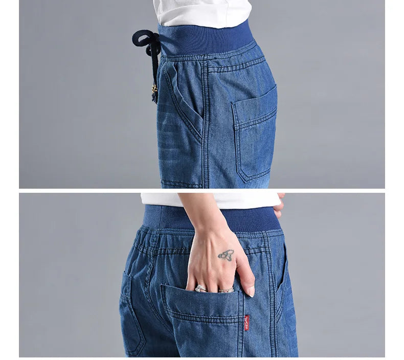 Summer Styles Loose Jeans For Women Calf-Length Harem Pants Elastic High Waist Thin Pants Fashion Jeans 4XL