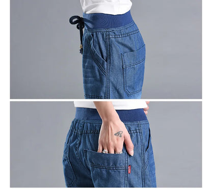 Summer Styles Loose Jeans For Women Calf-Length Harem Pants Elastic High Waist Thin Pants Fashion Jeans 4XL