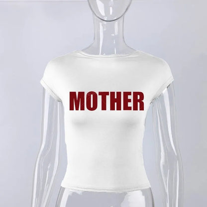 Joskaa Letter Printed Y2K T-Shirts Women Hipster Sexy O-Neck Short Sleeve Slim Crop Tops 2025 Summer Graphic Tees Streetwear