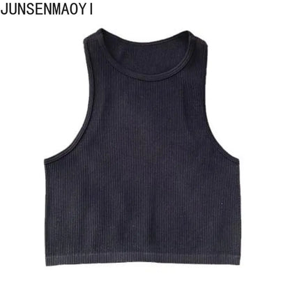 DIY Print Customize Sleeveless Vest Women's Summer High Waist Short Crop Top Fitness Running Yoga Clothes Slim Fast Dry Clothes black