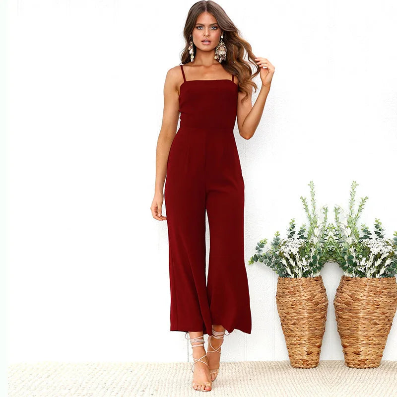 Women's Wide-legged Long Jumpsuit Spring Summer Solid Color Sexy Chest-wrapped Zipper Suspenders New 2024 Lady Slim Jumpsuit