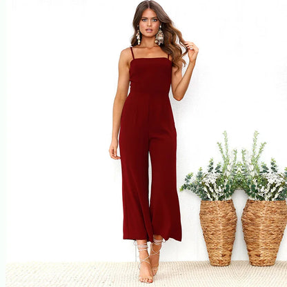 Women's Wide-legged Long Jumpsuit Spring Summer Solid Color Sexy Chest-wrapped Zipper Suspenders New 2024 Lady Slim Jumpsuit