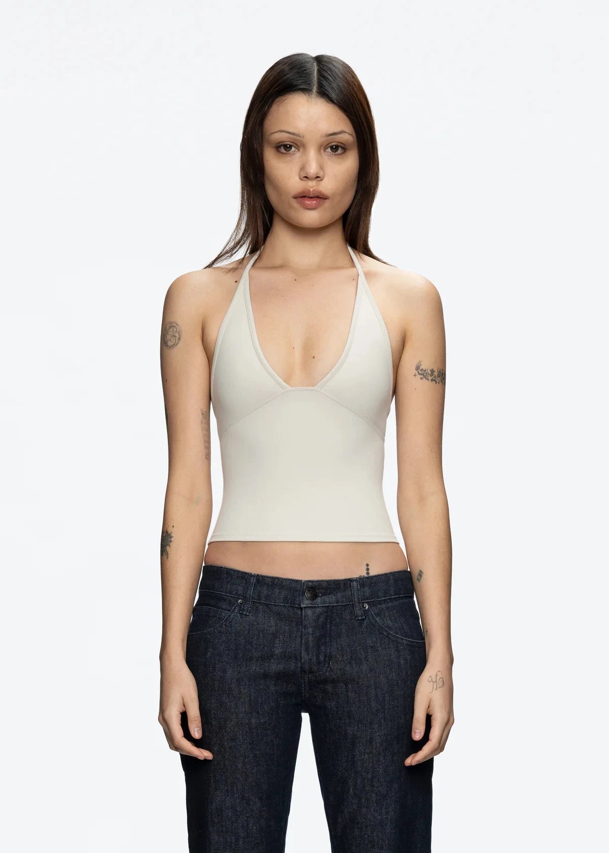 Tank triangle cup halter V-neck backless crop top Hayley's same style strappy top low-cut backless top