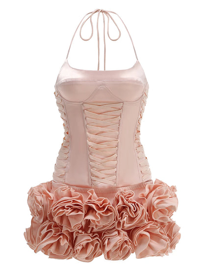 Pink Prom Dress Strapless Pink Structured Top With Floral Embellished Mini Skirt Bodycon Celebrity Party Cocktail 2 Pieces Set