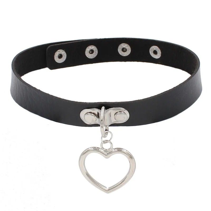 Harajuku Punk Rock Gothic Choker Necklace Women Sexy PU Leather Heart Lock Key Spike Collar Chocker Gothic Cosplay Accessories Badiee Stylez