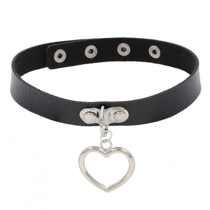 Harajuku Punk Rock Gothic Choker Necklace Women Sexy PU Leather Heart Lock Key Spike Collar Chocker Gothic Cosplay Accessories Badiee Stylez