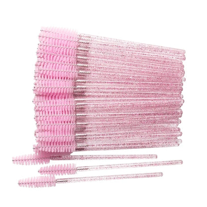 50pcs Grafted eyelashes Single color disposable eyelash brush Spiral eye Makeup Eyelash curler makeup brush cosmetic tools C502-pink 50pcs