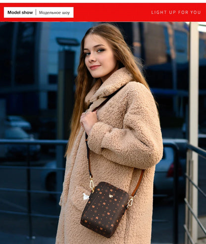 FOXER Woman Small Monogram Cellphone Bag Vintage Shoulder Bag Girl Mini Crossbody Bag PVC Lady Messenger Bag Gift for Wife,Lover