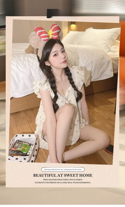 Summer Spwear Women's 2025 New Japanese Sle Fre Vest orts Woven Cotton Thin Home Clothes Set Sweet Print ort Pants