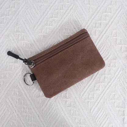 Canvas Mini Coin Wallet Bag Solid Color Zipper Key Bag Money Pocket Purse Women Men Small Card Holder Change Coin Purses Dark Brown