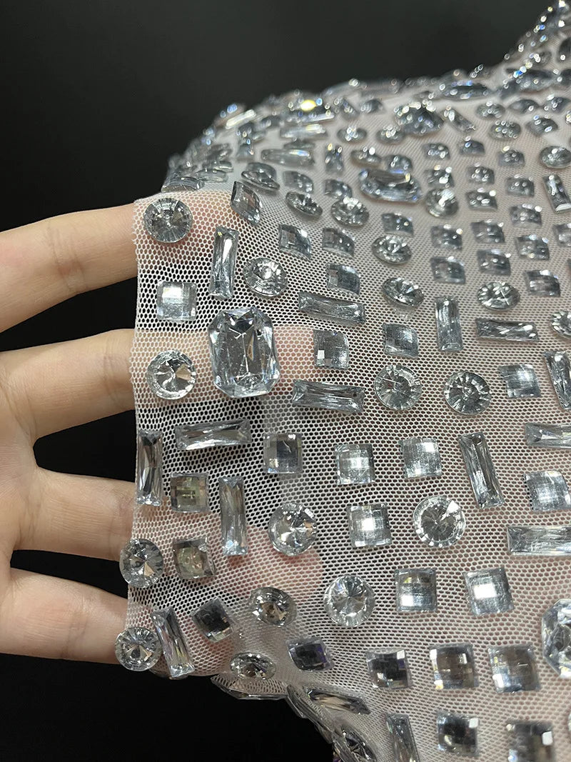 Sexy Full Drill Elastic Slim Fit Sleeveless Long Dress - Hip Wrap, For Host Stage Catwalk & Engagement Evening High-Slit Dresses Badiee Stylez