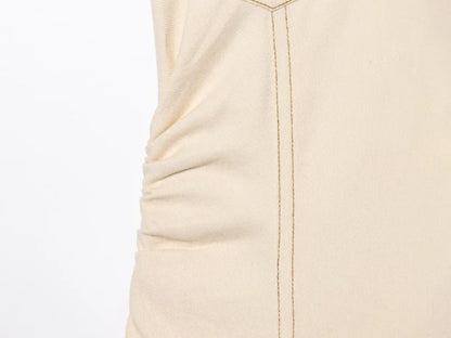 ETJ 2025 summer new TRAF women's elegant fashion waist pleated V-neck short-sleeved temperament denim MIDI dress