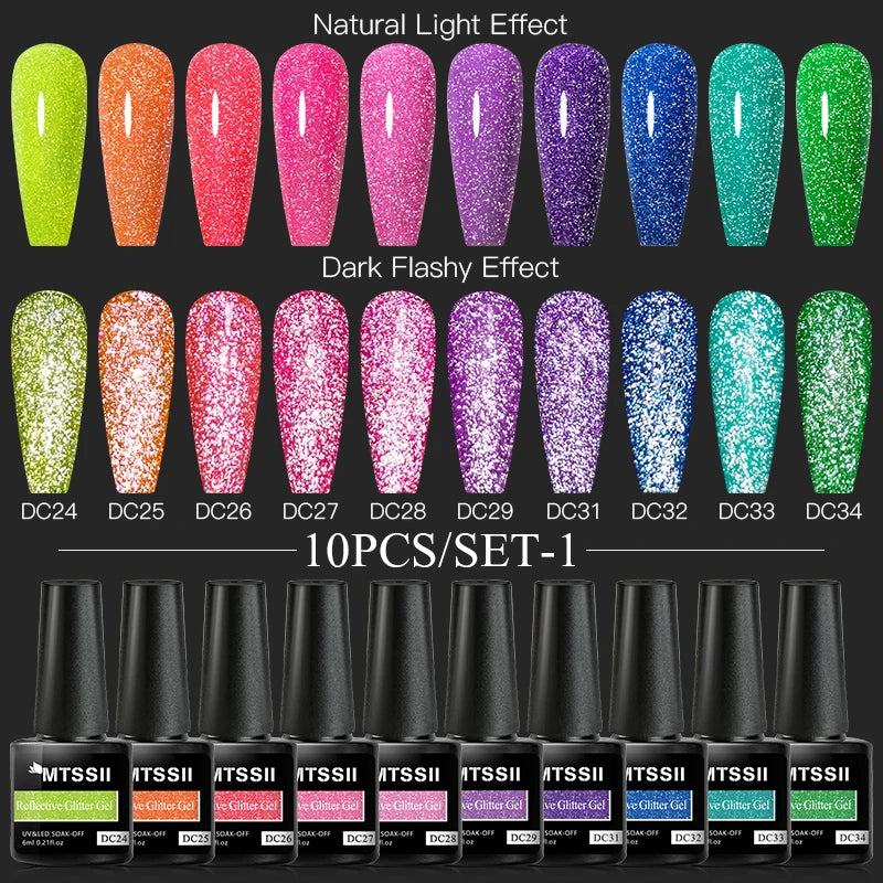 10PCS/Set Gel Nail Polish Set 125 Colors Glitter Semi Permanent Hybrid Gel Varnishes Base Top Coat Soak Off UV LED Nail Art Gel