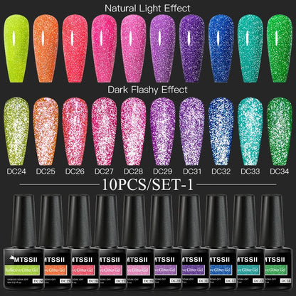 10PCS/Set Gel Nail Polish Set 125 Colors Glitter Semi Permanent Hybrid Gel Varnishes Base Top Coat Soak Off UV LED Nail Art Gel