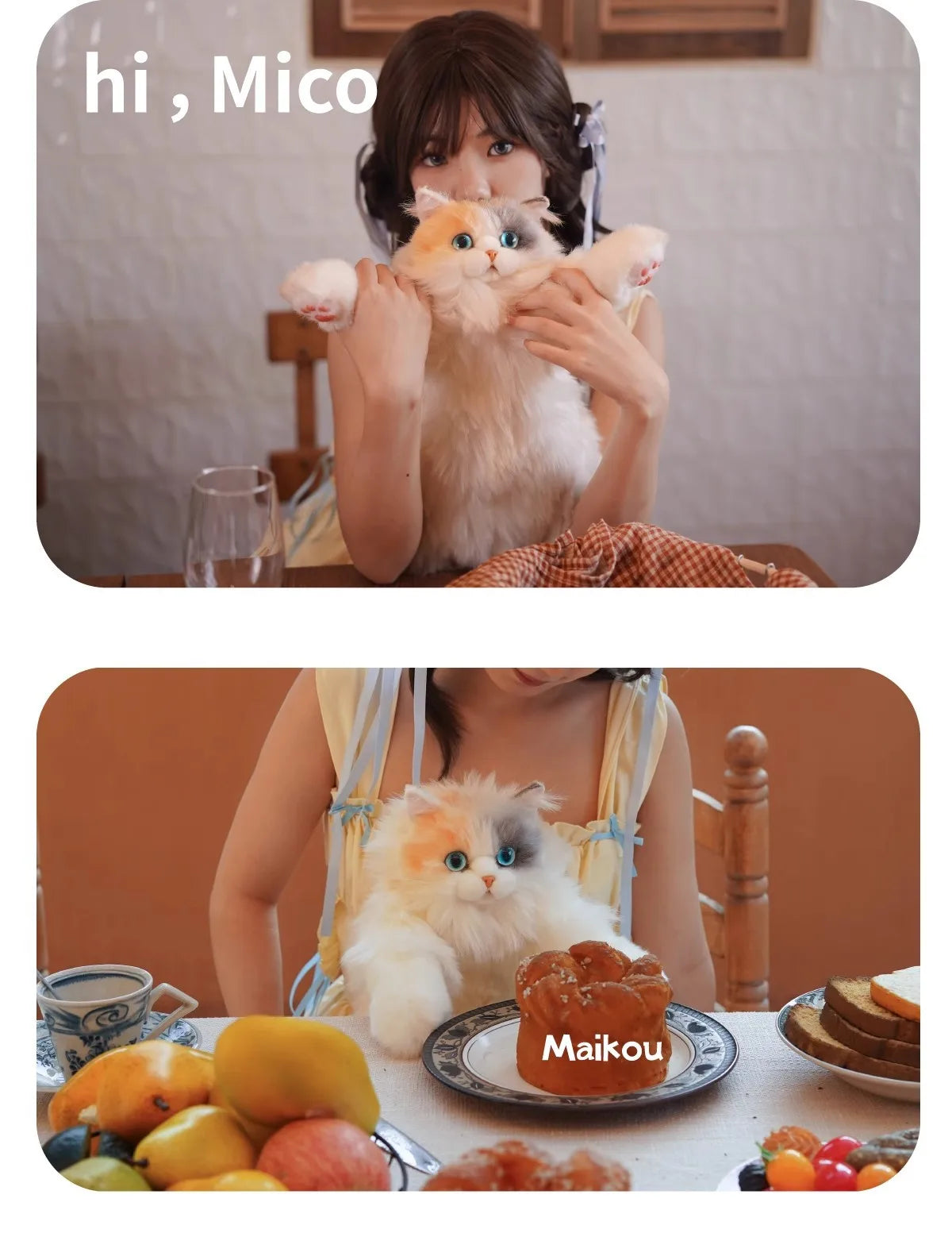 Super Realistic Three Flower Cat Backpack Pure Handmade Cute Cat Plush Doll Shopping Bag Travel Storage Makeup Bag Birthday Gift