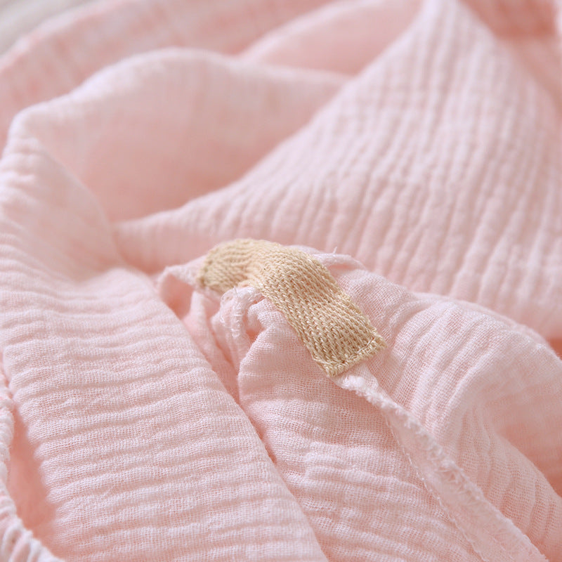 2025 Japanese summer new women's pajamas suit short-sleeved shorts two-piece 100% cotton crepe simple checked thin home clothes