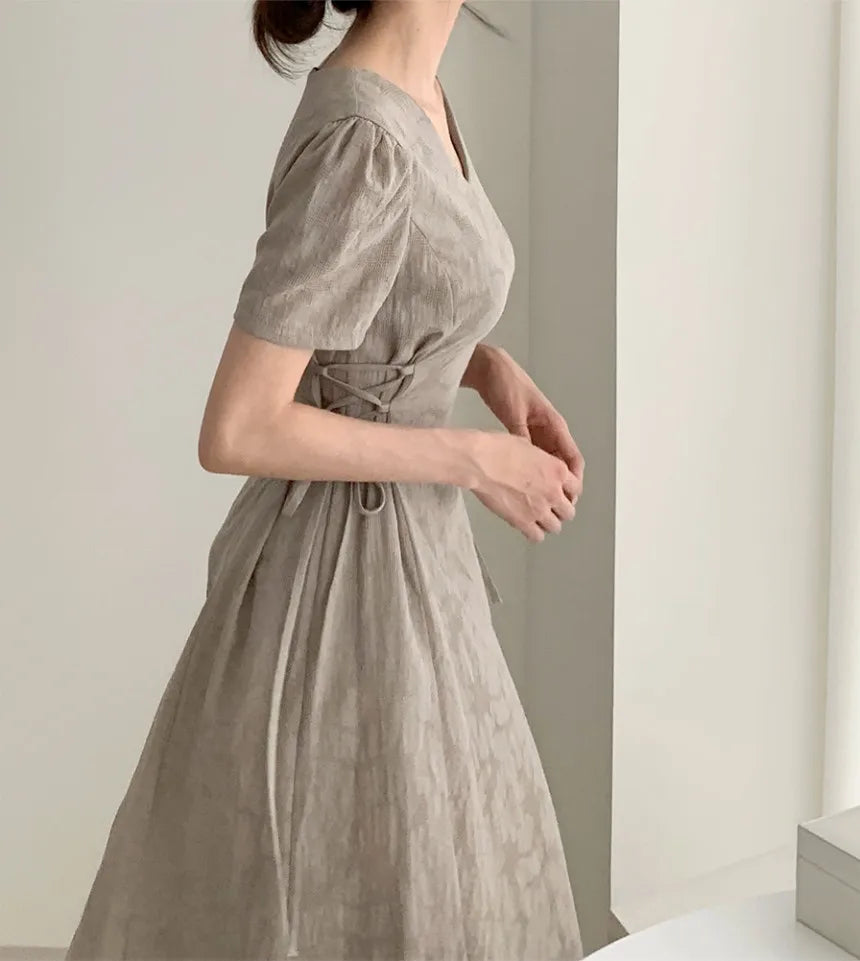 Cotton Linen Dress Long New Hot Sales Woman Short Sleeve Solid Retro Vintage Long Dresses