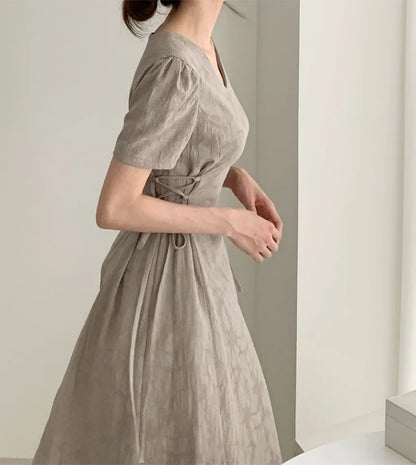 Cotton Linen Dress Long New Hot Sales Woman Short Sleeve Solid Retro Vintage Long Dresses