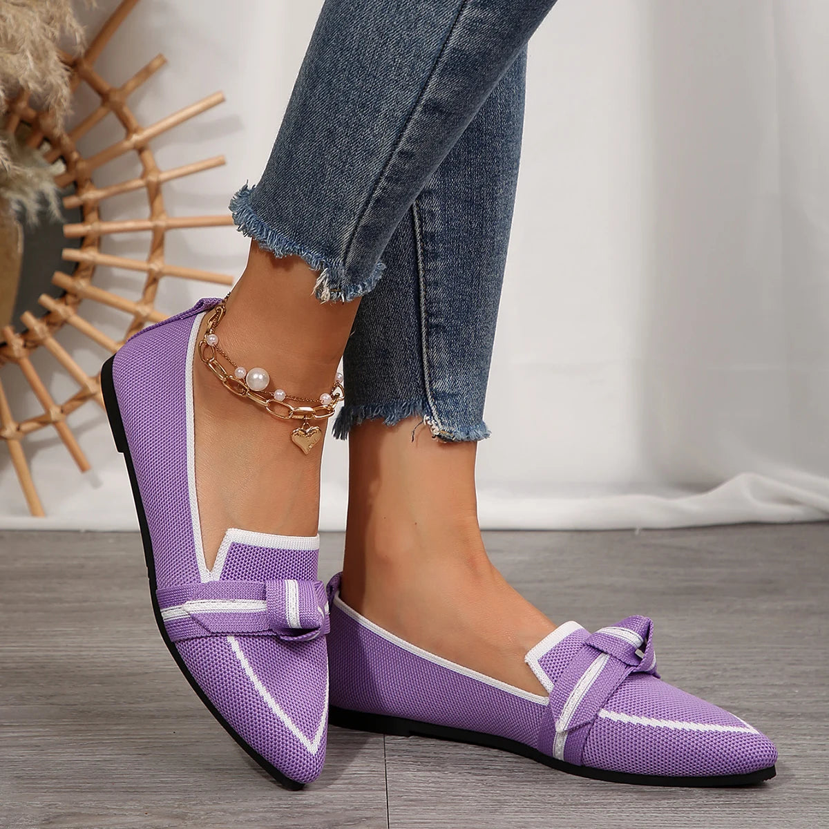 Women Flats Loafers Bowknot Pointed Toe Mesh Casual Shoes Comfort Walkers Ladies Light Lace Up Soft Sole Flats Zapatos De Mujer