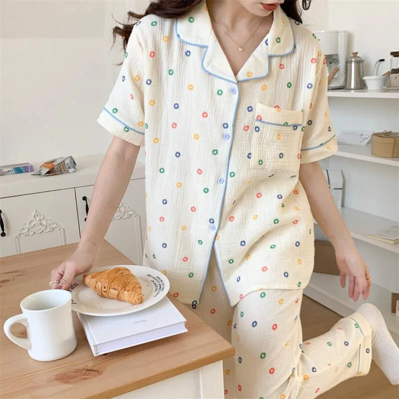 Summer Women's New Net Red Foam Pajamas Loungewear Teenage Students Pajamas Loungewear Short Sleeve Trousers Sweet Casual Set
