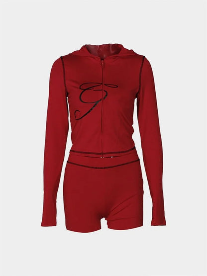 2025 Spring Fashion New Casual Women's Sets Long Sleeve Zipper Hoodie Tops and Pants Streetwear White Two 2 Piece Set Outfits red