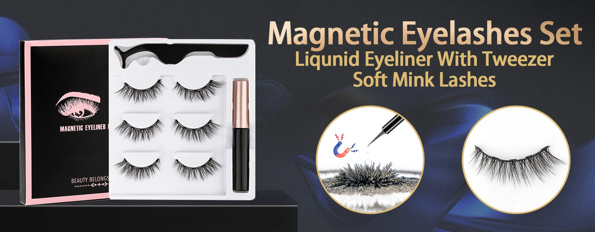 Hot Magnetic Eyelashes Set 1 Pair Reusable No Glue Needed False Eyelashes with Magnetic Tweezers Curly Faux Lashes Makeup Tool