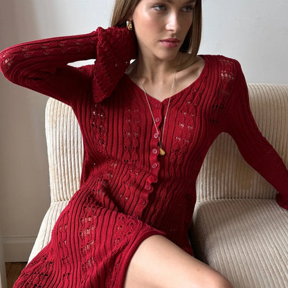 hirigin Button Front Long Sleeve Sheer Open-knit Long Cover-up Jacket Women Autumn Beach Vacation Outfit Maxi Cardigan C