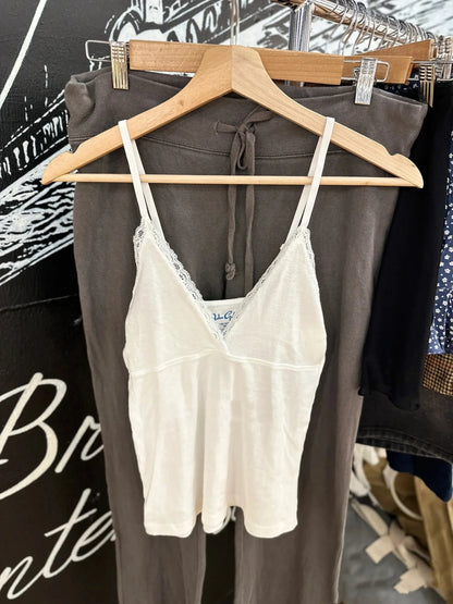 Floral Print Bow V Neck Camis Women Chic Lace Trim Sleeveless Slim Crop Tops Vest Sweet Casual Fashion Raw Hem Tank Top Y2k New Lace trim white One Size