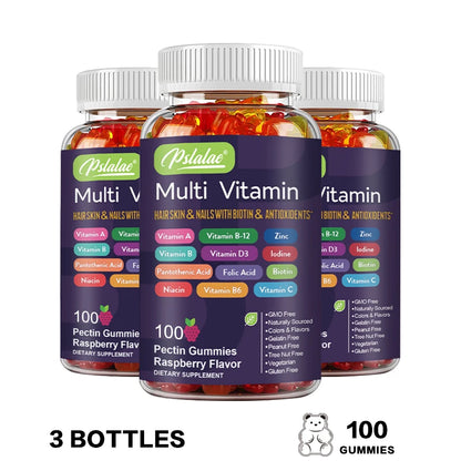 Multivitamin Gummies - with Vitamins and Minerals - Enhances Energy Levels, Immune Support, Antioxidant 100 Gummies-3bottles