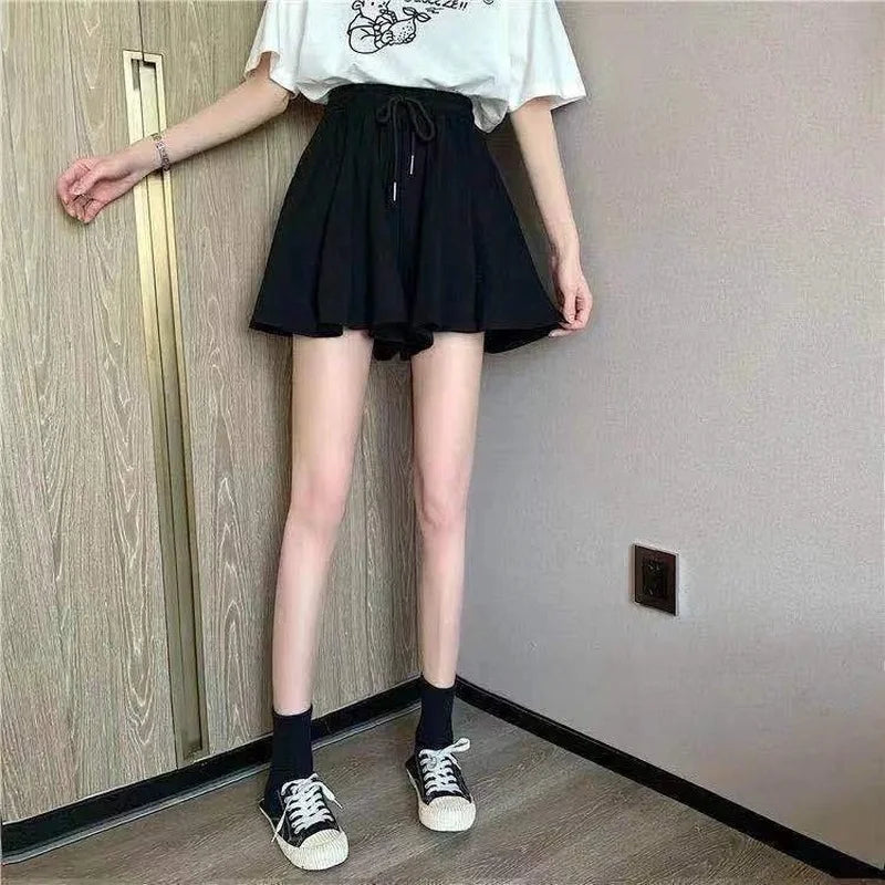 MEXZT 5Xl Summer Shorts Skirts Women Elastic High Waist Casual Wide Leg Shorts Korean A Line Loose Mini Skirt Black Short Pants