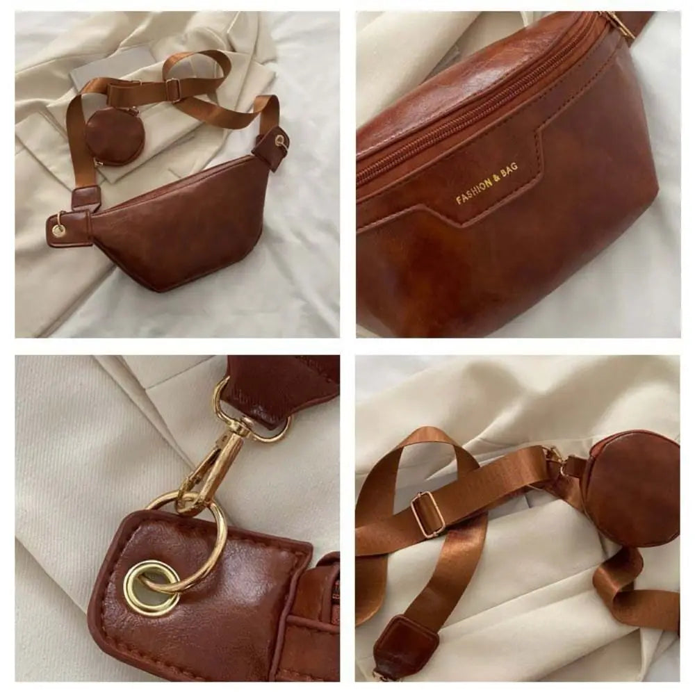 Portable Fanny Packs PU Chest Bag With Coin Purse Korean Style Banana Bag Half Moon Bag Large Capcity Running Waist Bag Men