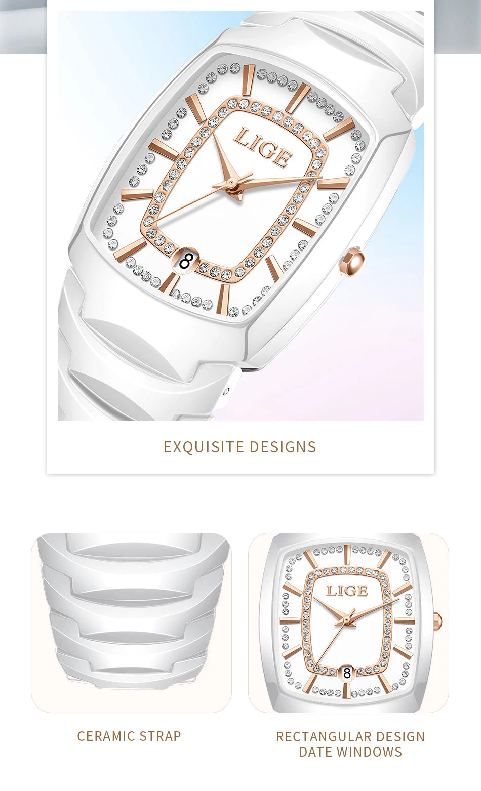 LIGE New Ladies Waterproof Watch Luxury Ceramic Braceletz Women Watches Creative Fashion Original Elegant Quartz Wristwatch Gift