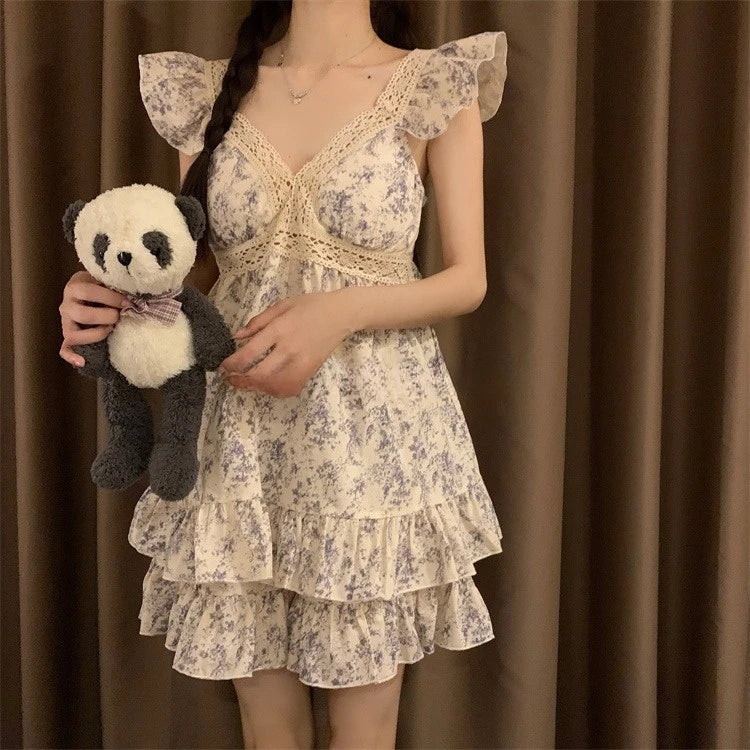 Sweet Princ Sle Women's Lace Nightgown Set with Chest Pad V-Ne ort Pants Summer Breathable Cotton Spwear