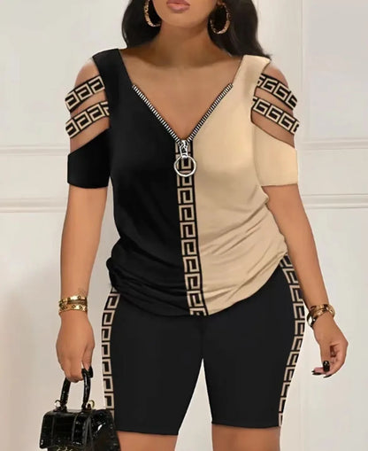 2025 Fashion Sexy Out T Shirt And Shorts 2 Piece Sets Women Outfit Summer Casual Loose Print T Shirts Two Piece Set For Women 3