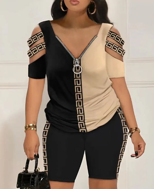 2025 Fashion Sexy Out T Shirt And Shorts 2 Piece Sets Women Outfit Summer Casual Loose Print T Shirts Two Piece Set For Women 3