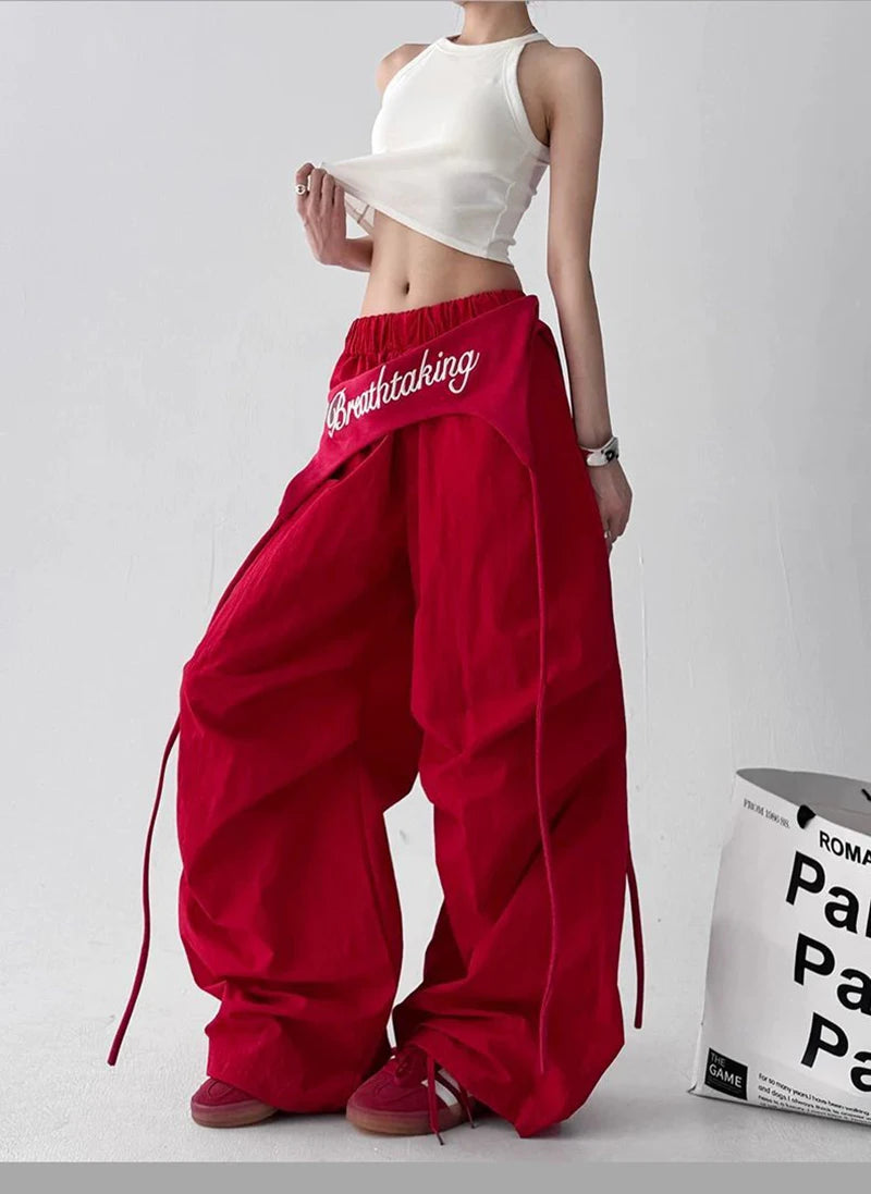 Korean Y2K Cargo Pants Women Streetwear Letter Print Baggy Sweatpants Gyaru Harajuku Wide Leg Joggers Summer Casual Trousers Badiee Stylez