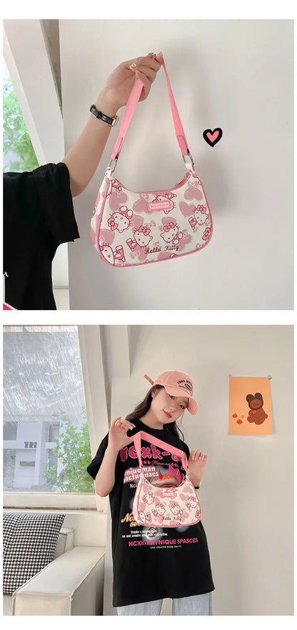 Miniso Hello Kitty Underarm Bag for Women Y2K Sanrio Kuromi Mymelody Messenger Tote Bag Cute Girls Shoulder Bag Purses Handbag
