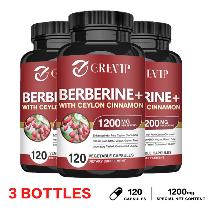 Berberine with Ceylon Cinnamon Capsules - Cardiovascular and Digestive Health, Supports Immune System, Antioxidant 120 Capsule-3bottles