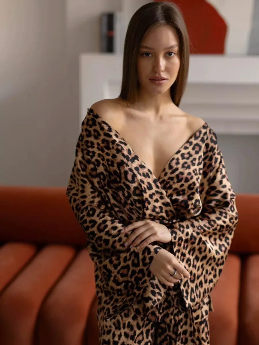 Mozuleva Solid Color Long Sleeved Pants Pajama 2-Piece Set Women's Autumn Winter Lace Up Nightgown Comfortable Home Clothing