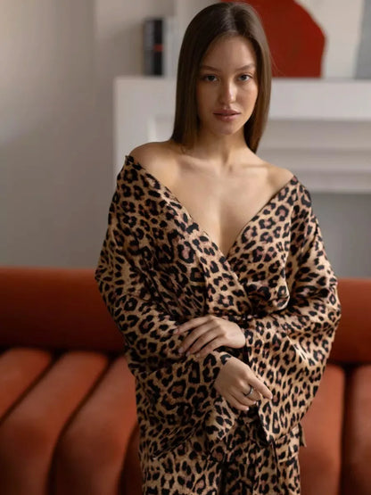 Mozuleva Solid Color Long Sleeved Pants Pajama 2-Piece Set Women's Autumn Winter Lace Up Nightgown Comfortable Home Clothing