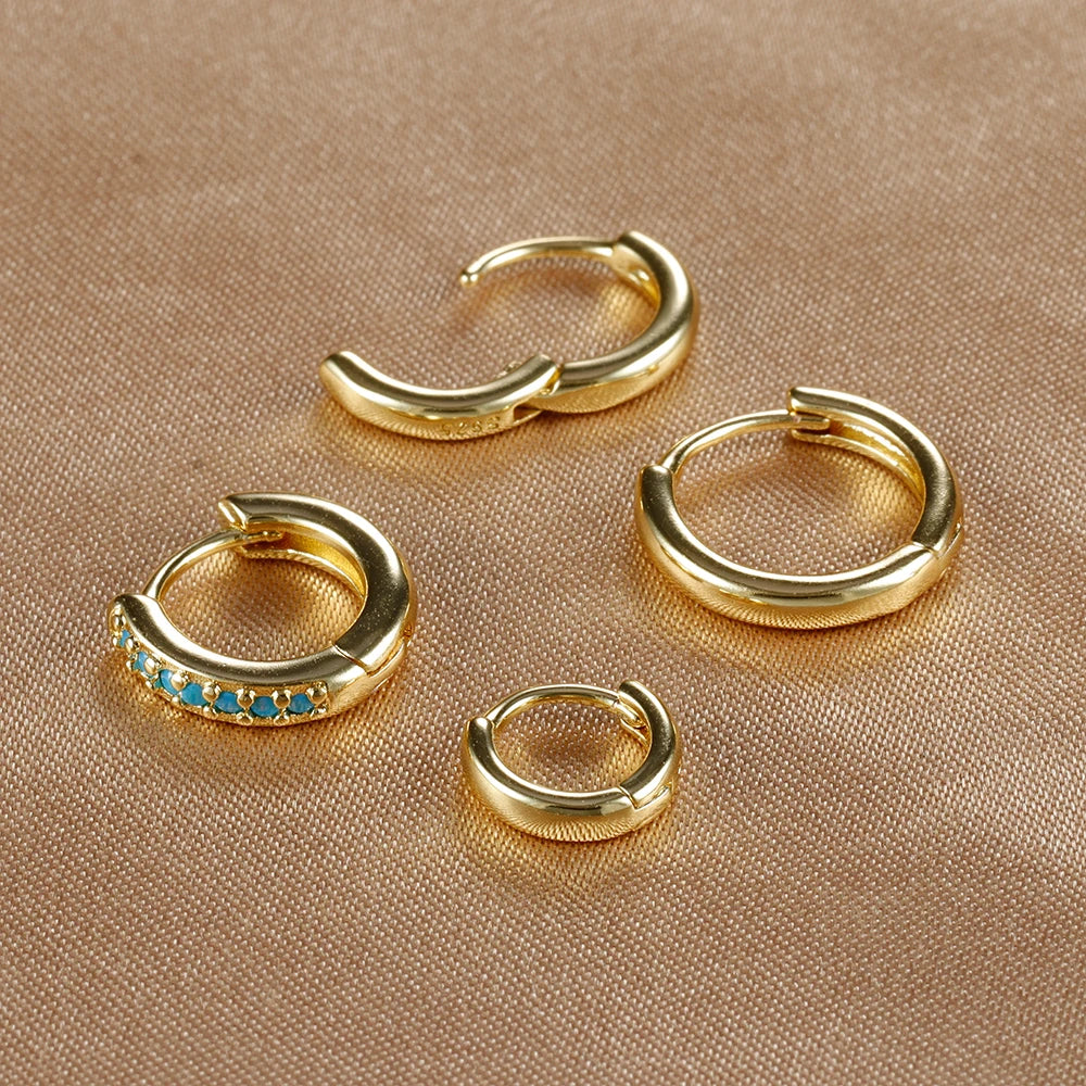 4PCS Set Stainless Steel Huggie Minimal Hoop Earrings 6/8/10mm Crystal Zirconia Helix Tragus Cartilage Earrings Piercing Jewelry Badiee Stylez