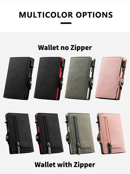 CASEKEY Pink Wallet Slim Minimalist Leather Pop UP Wallet Rfid Blocking Mini Aluminum Automatic Card Holder for Women Men